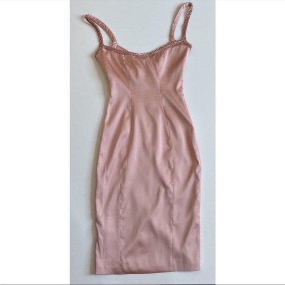RARE HOUSE OF CB 'Camilla' Pink Satin Dress with Hand Sewn Crystals NWOT - Picture 7 of 11